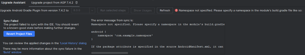 AndroidGradle8UpgradeNamespaceError